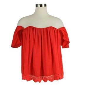 Bustier Top Off Shoulder Cottagecore Back Zip Boning Over-Blouse Orange Red Sm